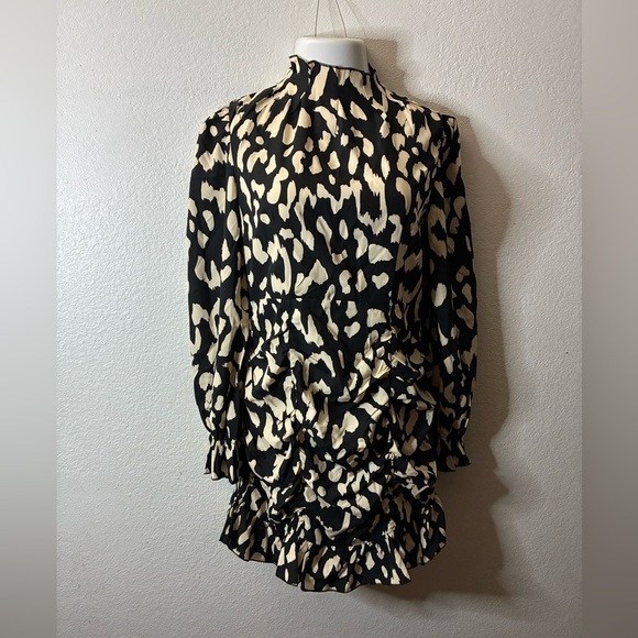 🆕Yozy Long Sleeve Stand Collar Mock Neck Flounce Sleeve Ruched Ruffle Dress L🆕 - Picture 4 of 16